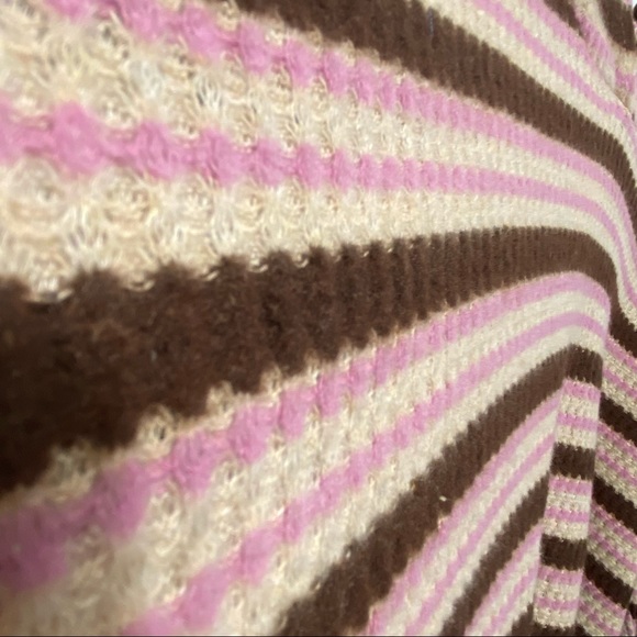 LUSH Cropped Hooded Pullover Sweater, Waffle Knit, Burgundy, Tan & Brown Stripes - Picture 10 of 13